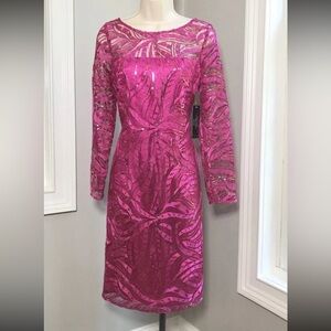 Tahiti by Arthur S Levine fuchsia embroidered mesh sequins dress size 6 NWT